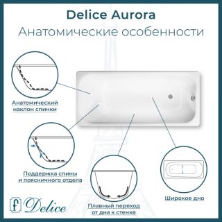 Ванна чугунная Delice Aurora DLR230604-AS 160x75 с антискользящим покрытием